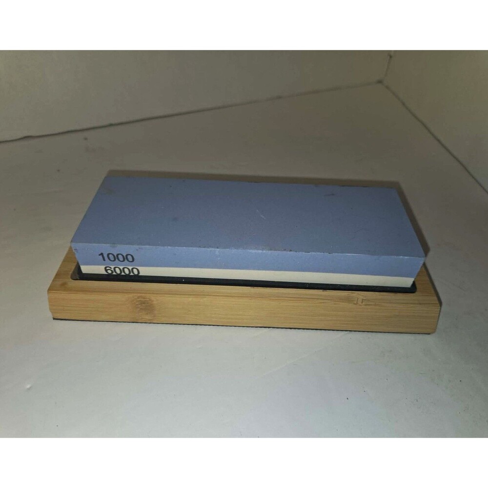 1000/6000 Dual Grit Sharpening Stone Whetstone w/ Bamboo Base Blue/White